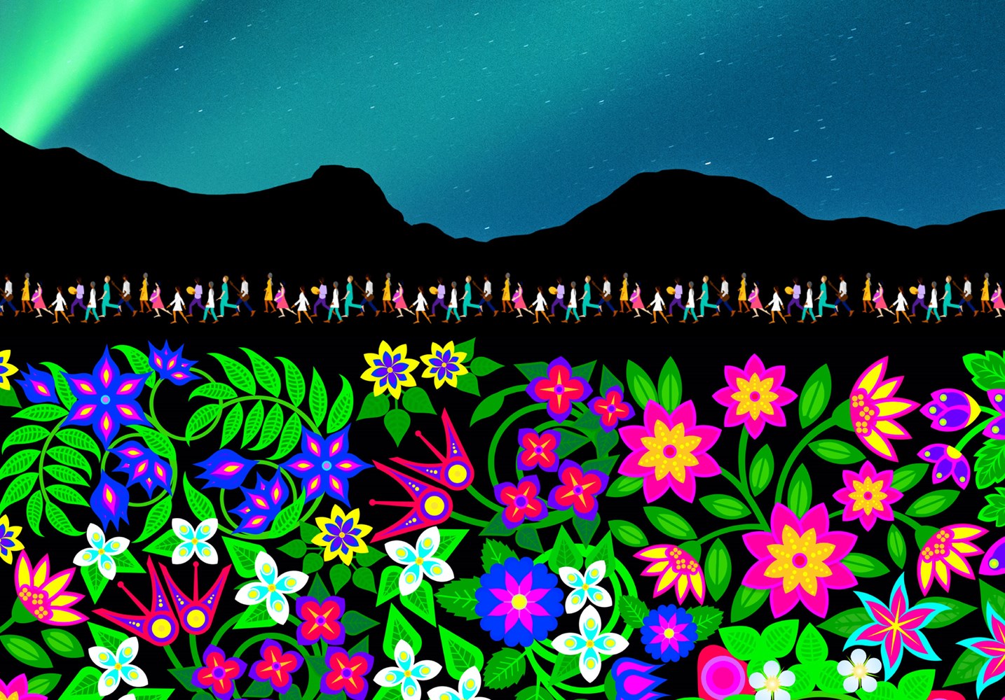 cover image from CAMH Land Acknowledgement Guidance document featuring art by Lisa Boivin