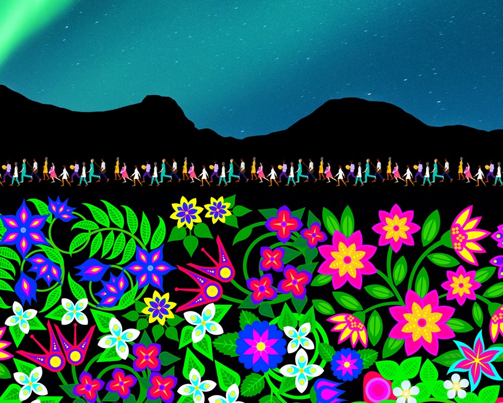 cover image from CAMH Land Acknowledgement Guidance document featuring art by Lisa Boivin