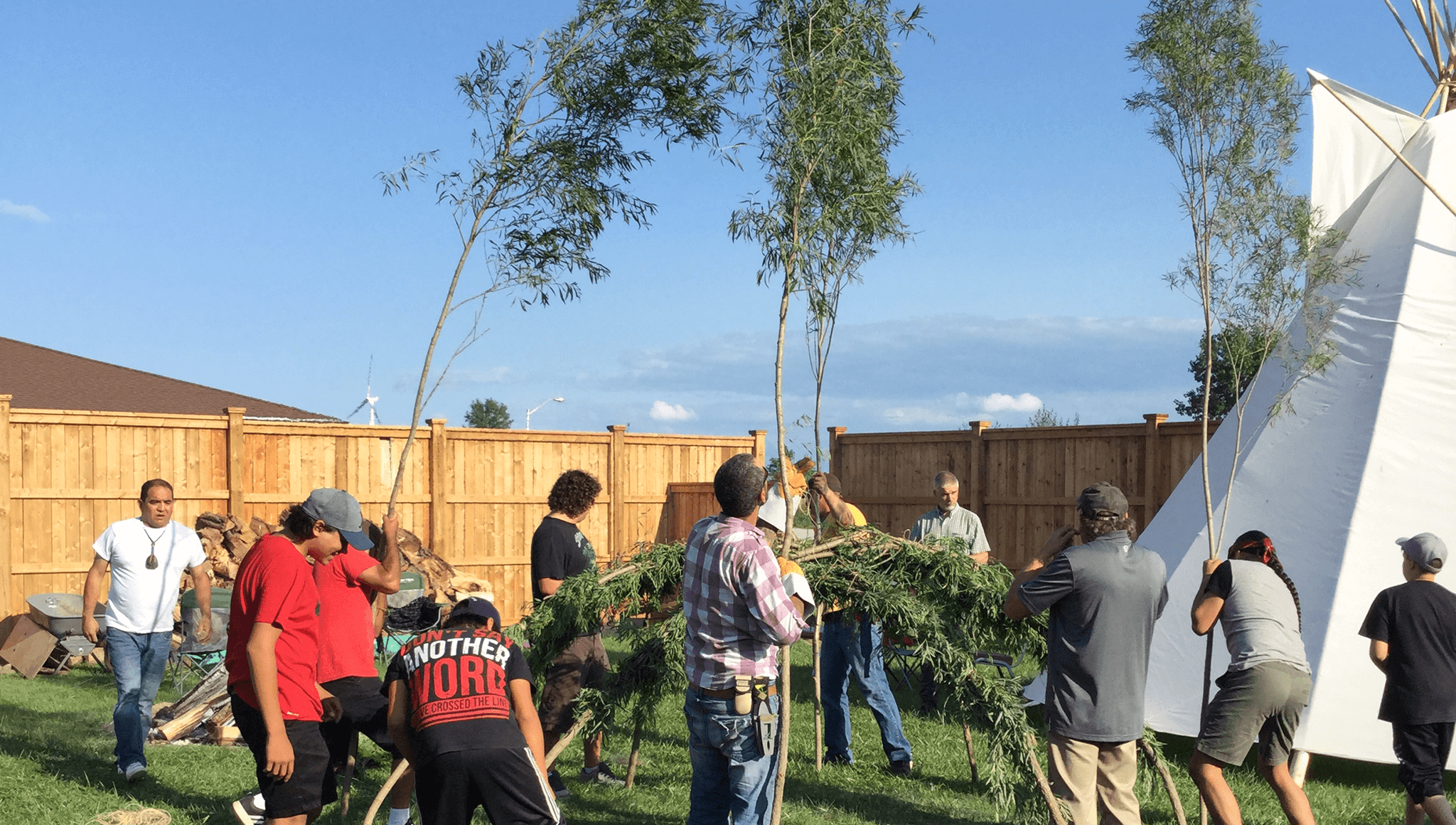 Indigenous group building a sweat lodge at Kettle Stony Point First Nations.
