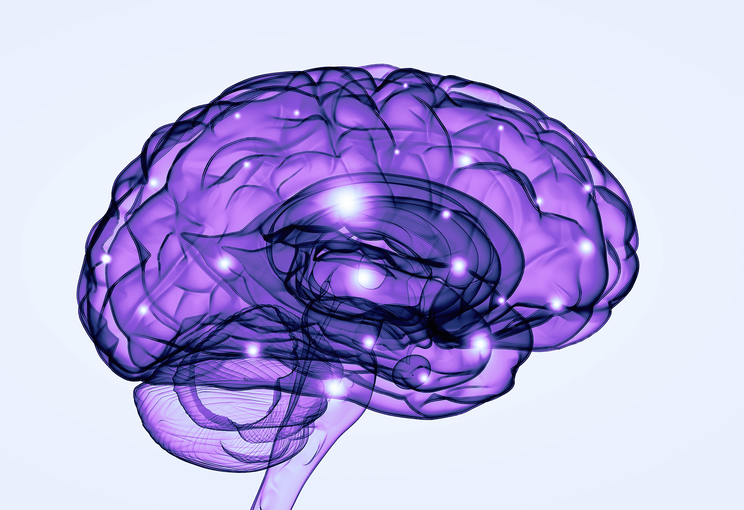 3D illustration of a brain with areas lit to show activity