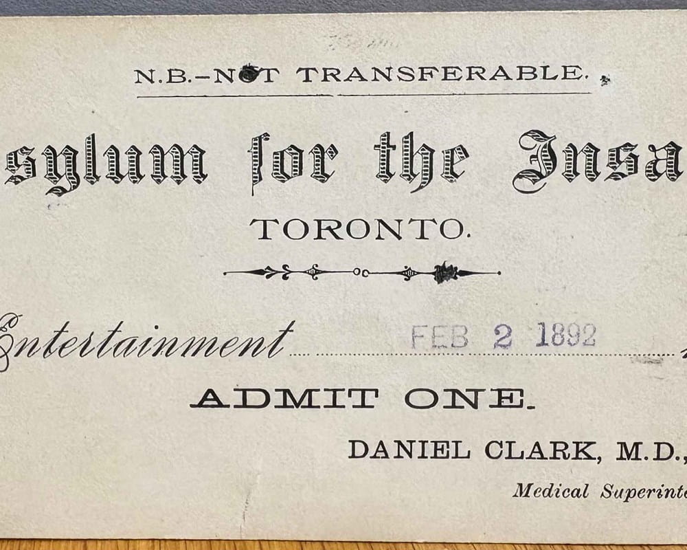 An old concert ticket for the Asylum for the Insane