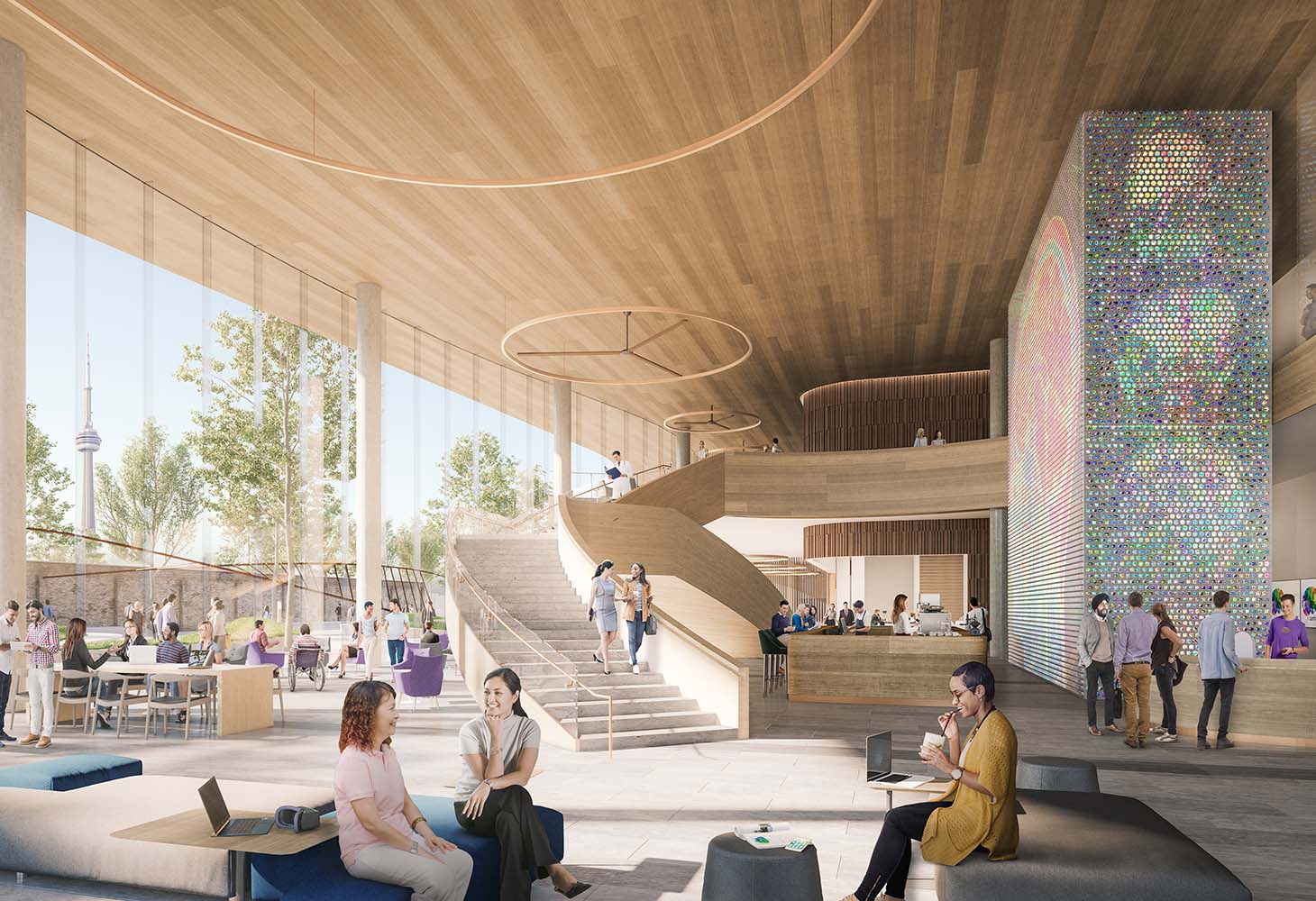 Rendering of the lobby of the Temerty Discovery Centre