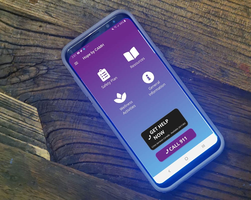 Image of smartphone showing Hope App