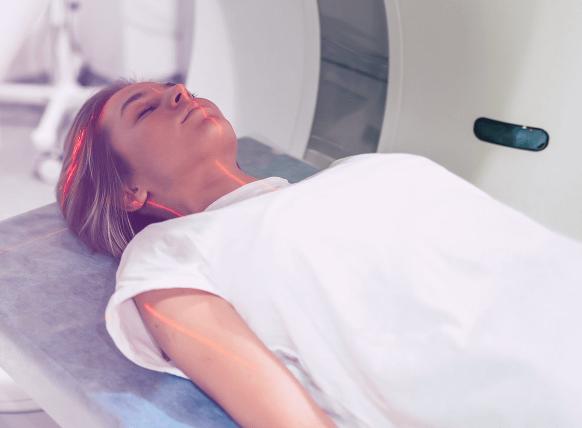 Young white woman undergoing brain scan