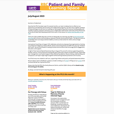 CAMH Patient and Family Learning Space Newsletter