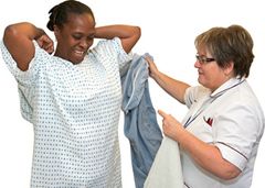 Putting on a hospital gown
