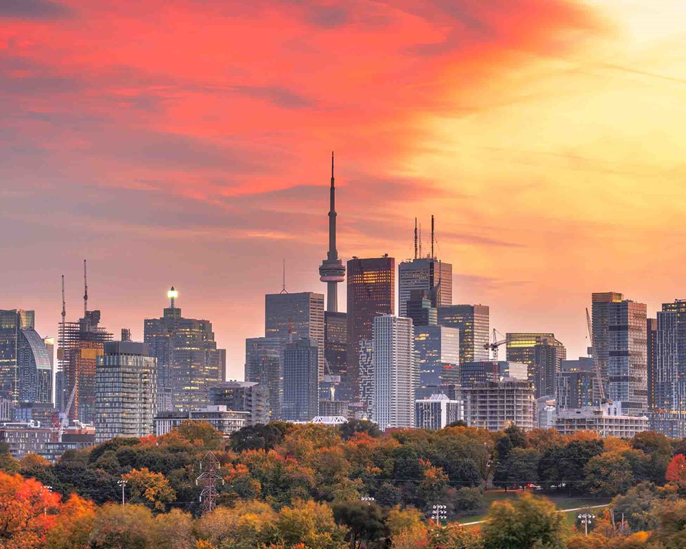 Skyline of Toronto with orange sky