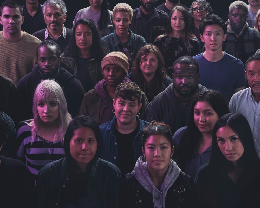 Crowd of determined people