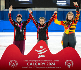 Special Olympics skaters on the podium